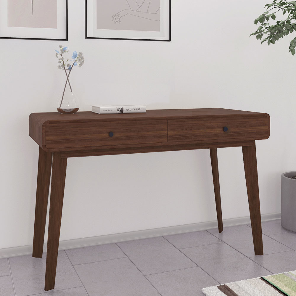 Evarion Wooden Console Table with 2 Drawers in Walnut