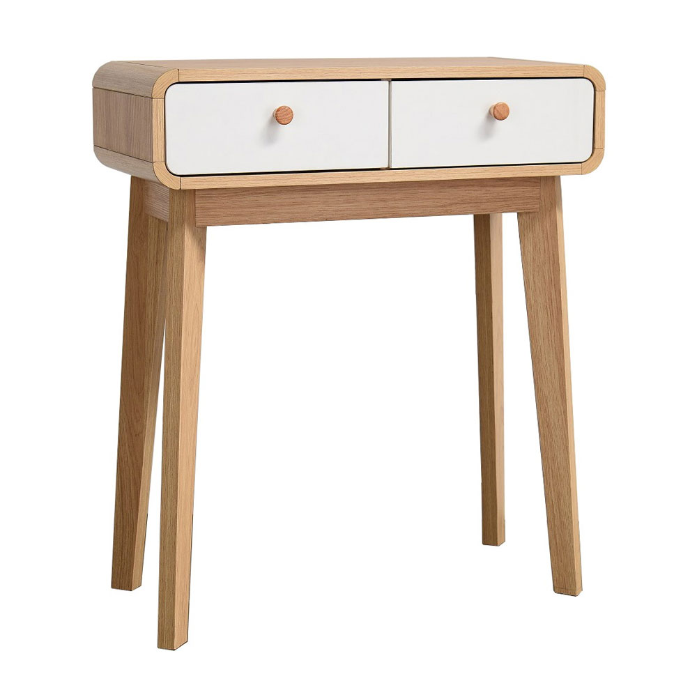 Evarion Wooden Console Table with 2 Drawers in White and Oak