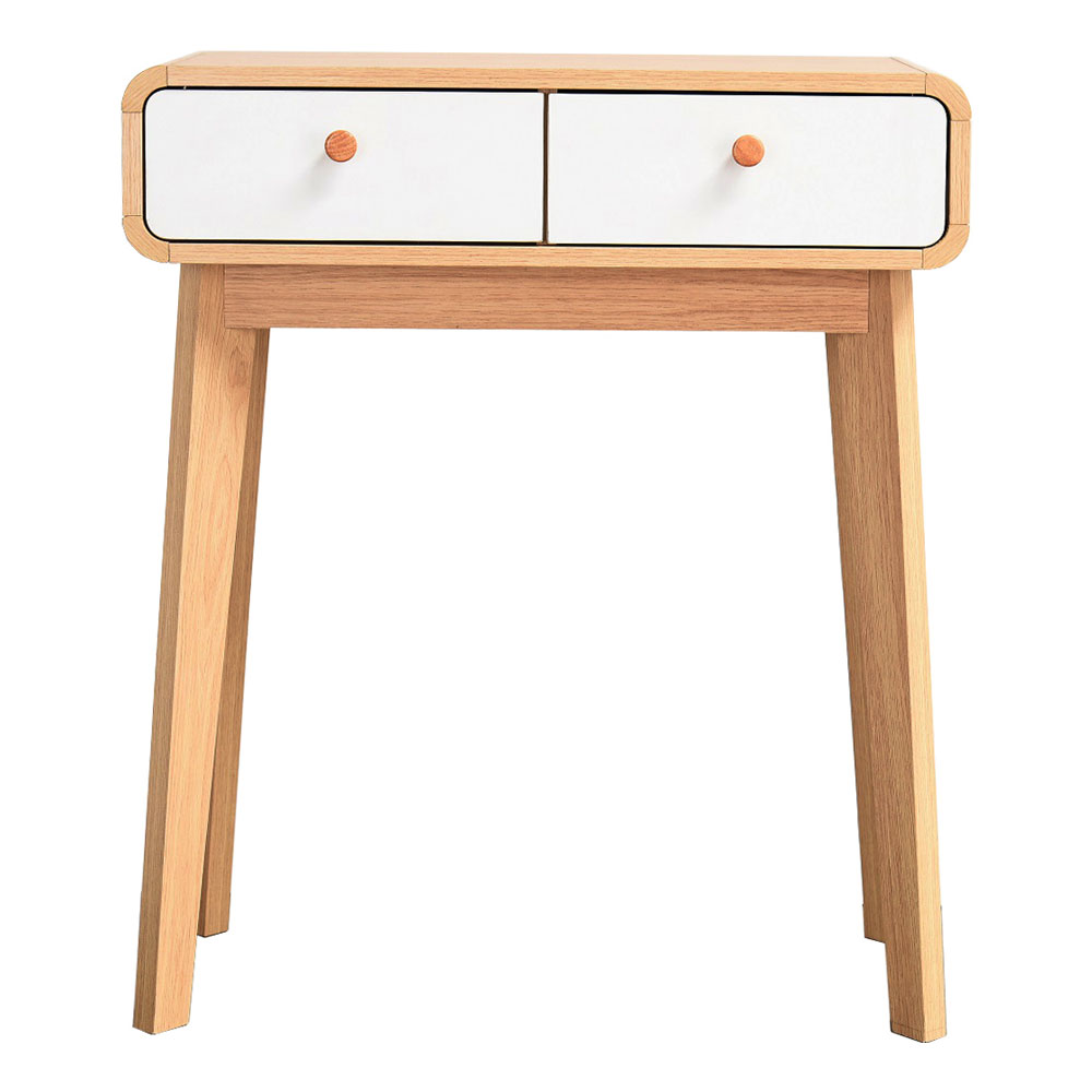 Evarion Wooden Console Table with 2 Drawers in White and Oak