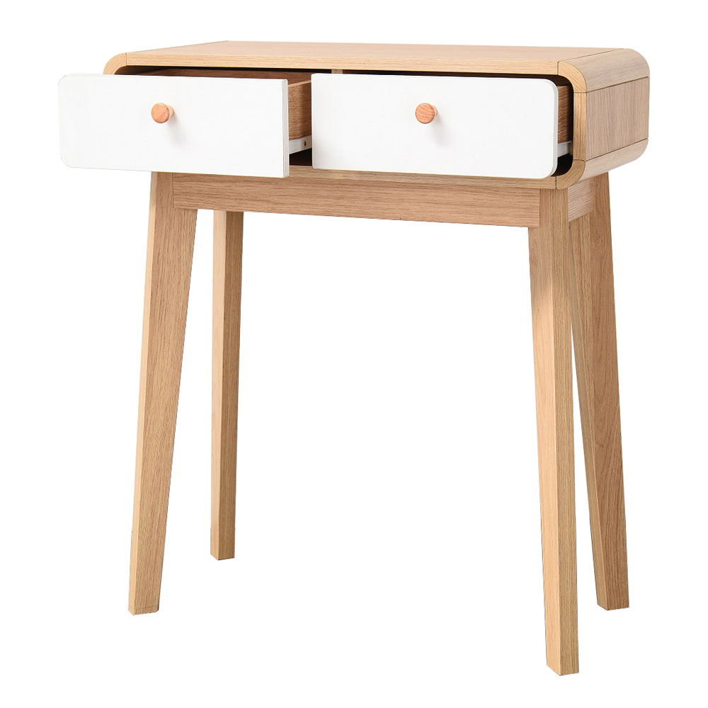 Evarion Wooden Console Table with 2 Drawers in White and Oak