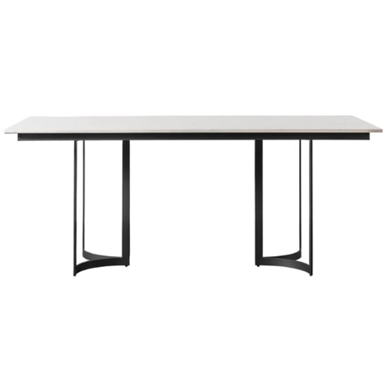 Evartania White Marble Dining Table With Black Metal Base