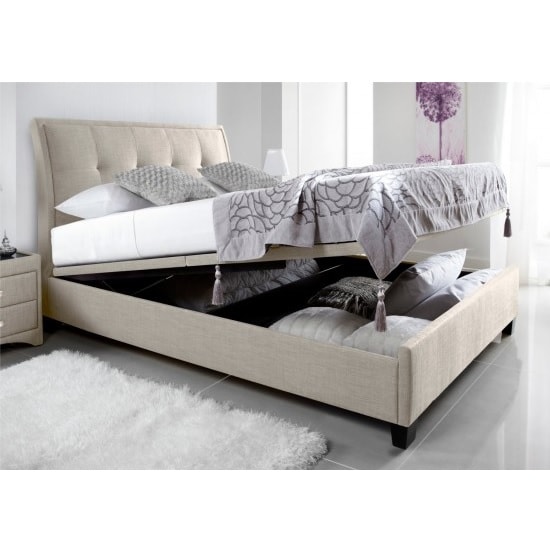 Evelyn Fabric Ottoman Storage King Size Bed In Oatmeal