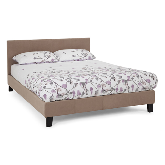 Photo of Evelyn latte fabric upholstered small double bed