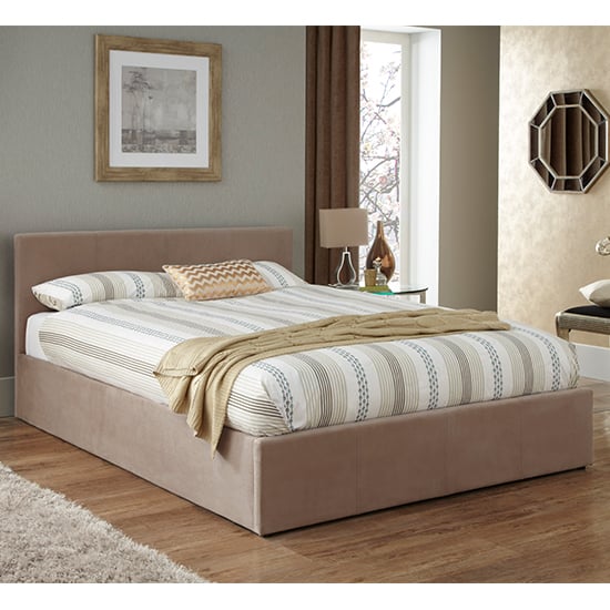 Product photograph of Evelyn Latte Fabric Upholstered Ottoman King Size Bed from Furniture in Fashion