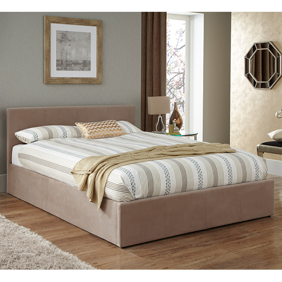 Photo of Evelyn latte fabric upholstered ottoman small double bed