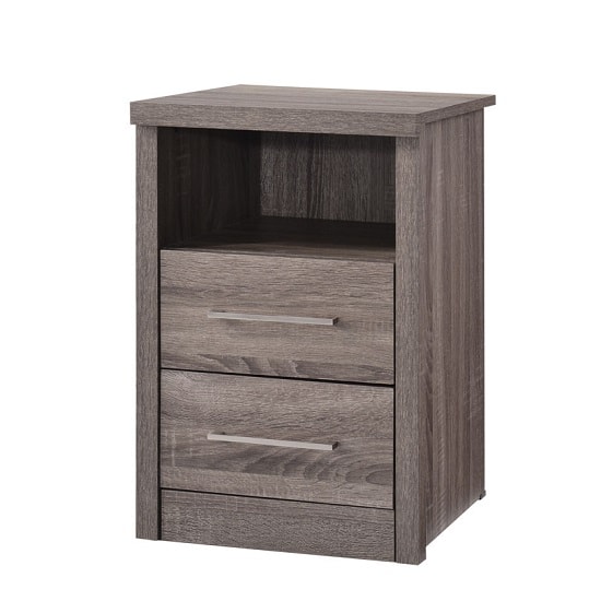 Evelyn Bedside In Grey Wood Grains With 2 Drawers