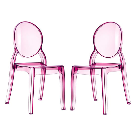 Everett Pink Transparent Polycarbonate Dining Chairs In Pair