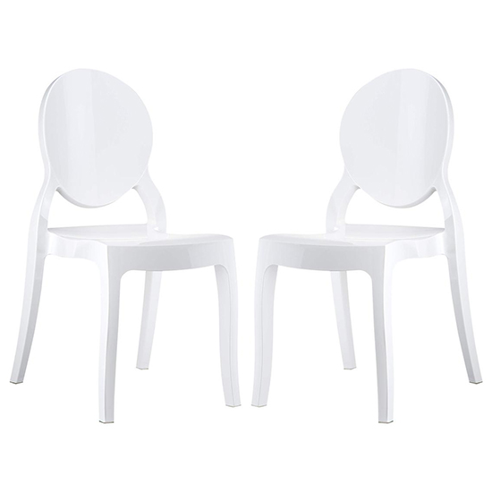 Everett White High Gloss Polycarbonate Dining Chairs In Pair