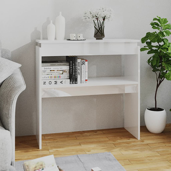Everill High Gloss Console Table With Undershelf In White_1