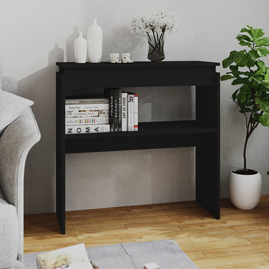 Everill Wooden Console Table With Undershelf In Black_1