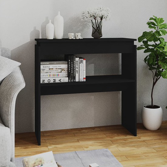 Read more about Everill wooden console table with undershelf in black