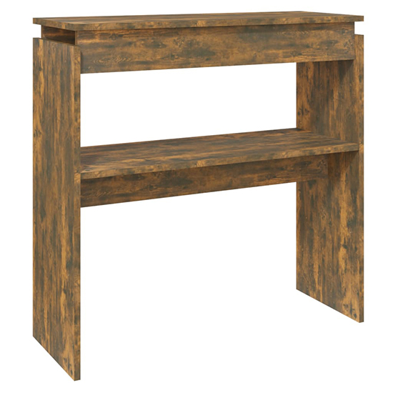 Everill Wooden Console Table With Undershelf In Smoked Oak Furniture
