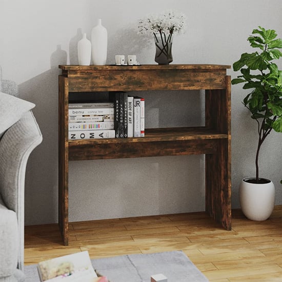 Everill Wooden Console Table With Undershelf In Smoked Oak