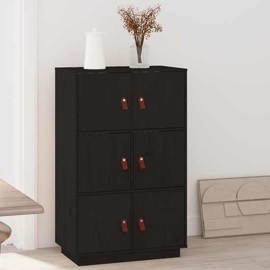 Everix Pinewood Storage Cabinet With 6 Doors In Black