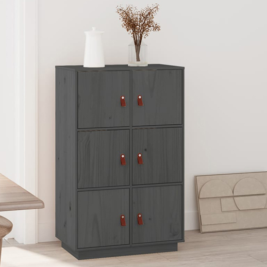 Product photograph of Everix Pinewood Storage Cabinet With 6 Doors In Grey from Furniture in Fashion