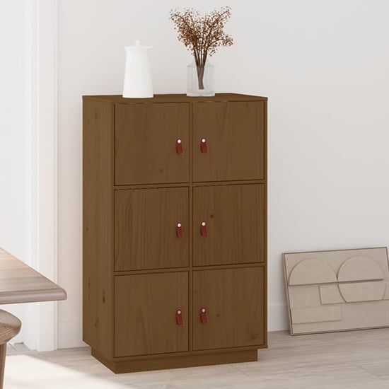 Photo of Everix pinewood storage cabinet with 6 doors in honey brown