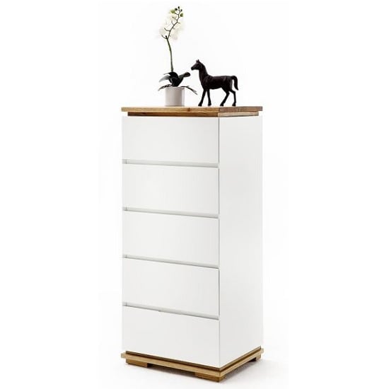 Product photograph of Everly Chest Of Drawers In Matt White And Oak With 5 Drawers from Furniture in Fashion