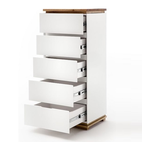 Everly Chest Of Drawers In Matt White And Oak With 5 Drawers_2