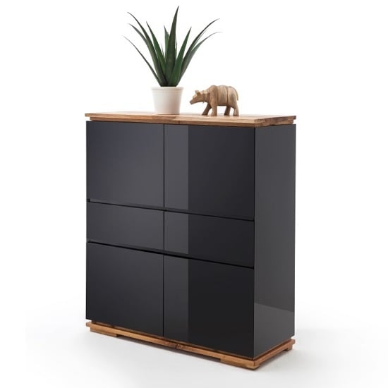 Photo of Everly highboard in black high gloss lacquered and oak