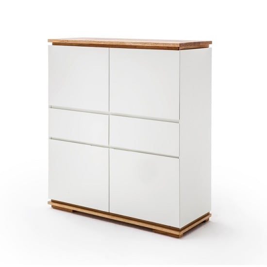 Read more about Everly highboard in matt white lacquered and oak with 4 doors