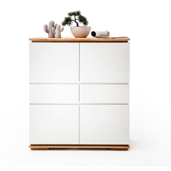 Everly Highboard In Matt White Lacquered And Oak With 4 Doors_3