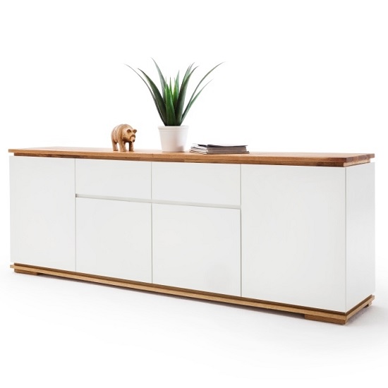 Read more about Everly large sideboard in matt white lacquered and oak