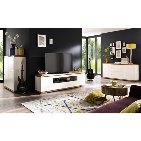 Everly Sideboard In Matt White Lacquered And Oak With 2 Doors_3