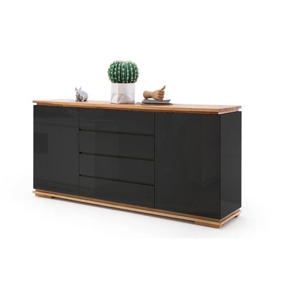 Product photograph of Everly Sideboard In Black High Gloss Lacquered And Oak from Furniture in Fashion