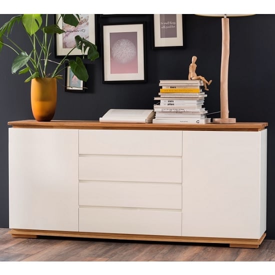 Read more about Everly sideboard in matt white lacquered and oak with 2 doors