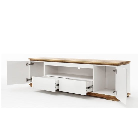 Everly TV Stand In Matt White Lacquered And Oak With 2 Doors_2