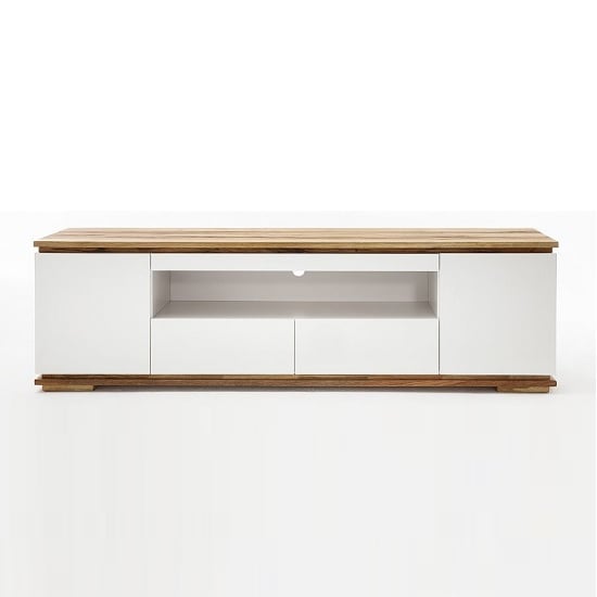 Everly TV Stand In Matt White Lacquered And Oak With 2 Doors_3