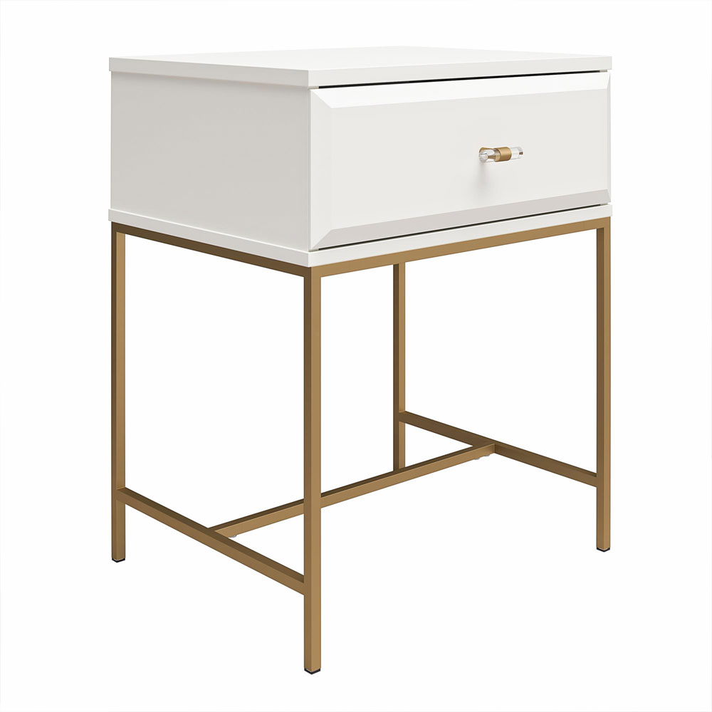 Evlino Wooden Bedside Cabinet with 1 Drawer in White and Gold