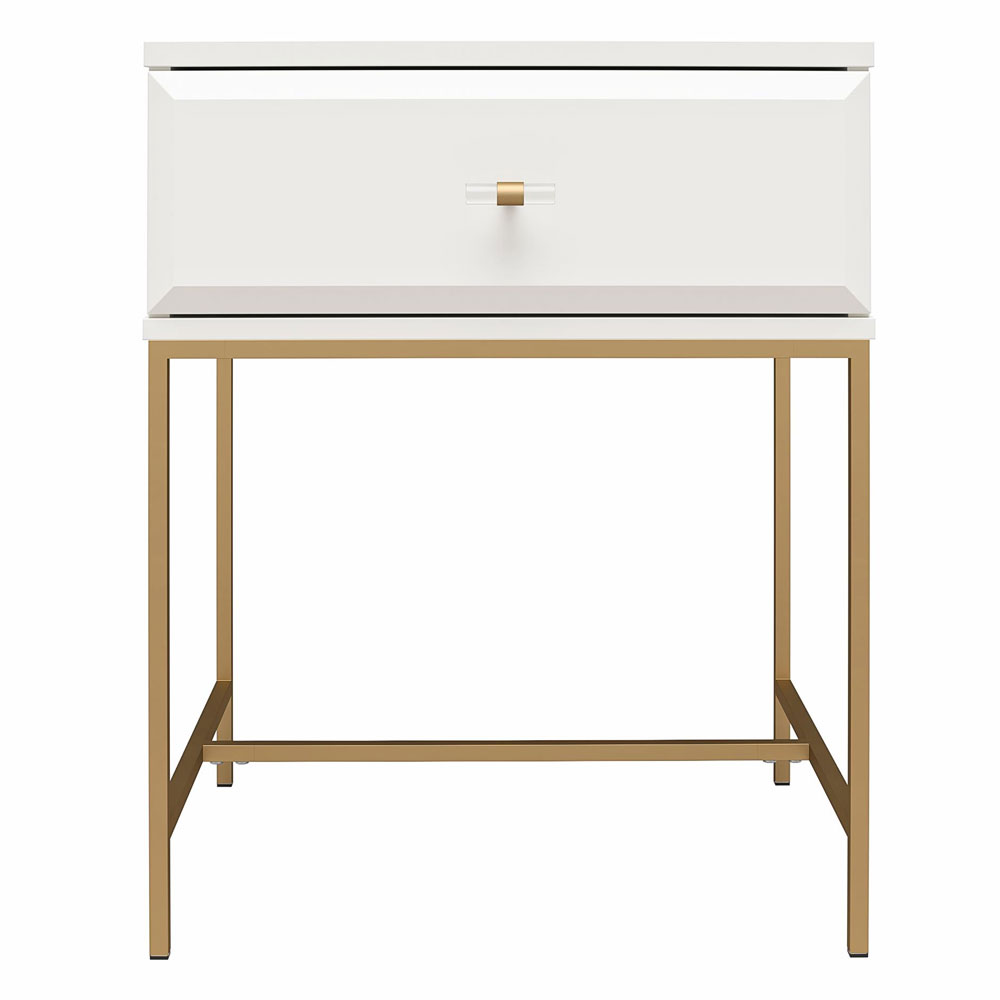 Evlino Wooden Bedside Cabinet with 1 Drawer in White and Gold