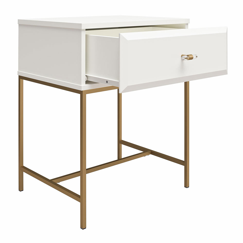 Evlino Wooden Bedside Cabinet with 1 Drawer in White and Gold