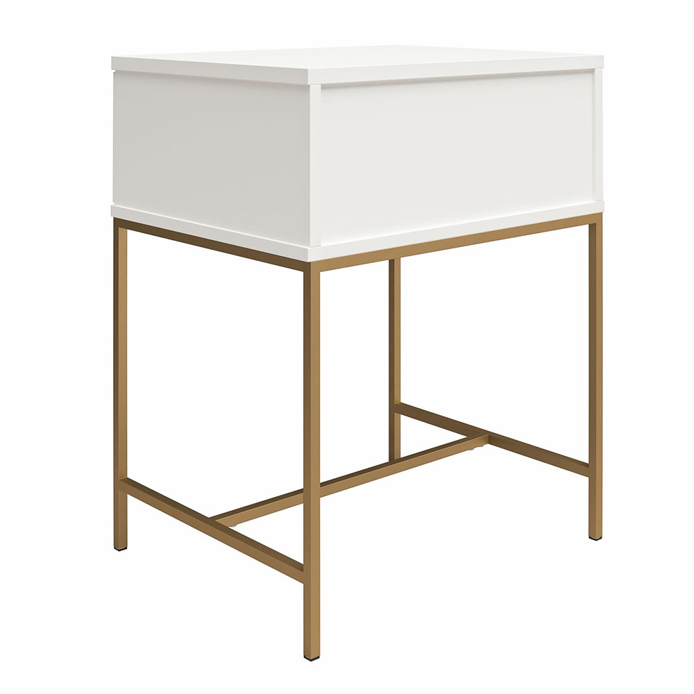 Evlino Wooden Bedside Cabinet with 1 Drawer in White and Gold