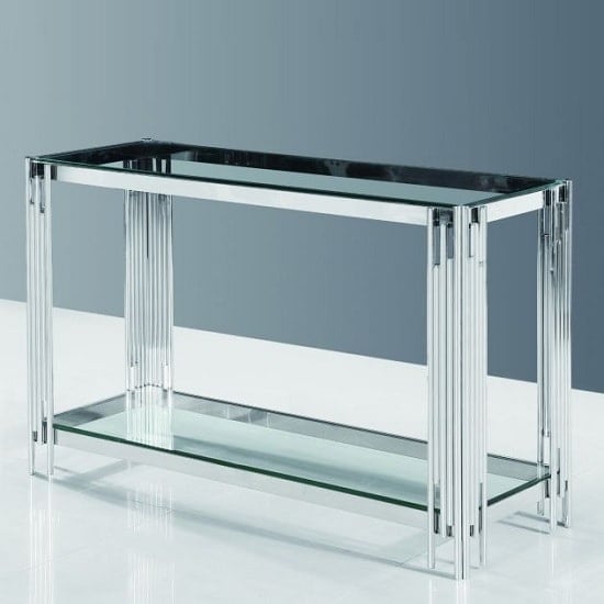 Ventnor Glass Console Table In Clear With Polished Steel Frame