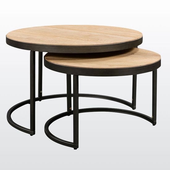 Evora Round Oak Nest Of Tables With Metal Frame Furniture in Fashion