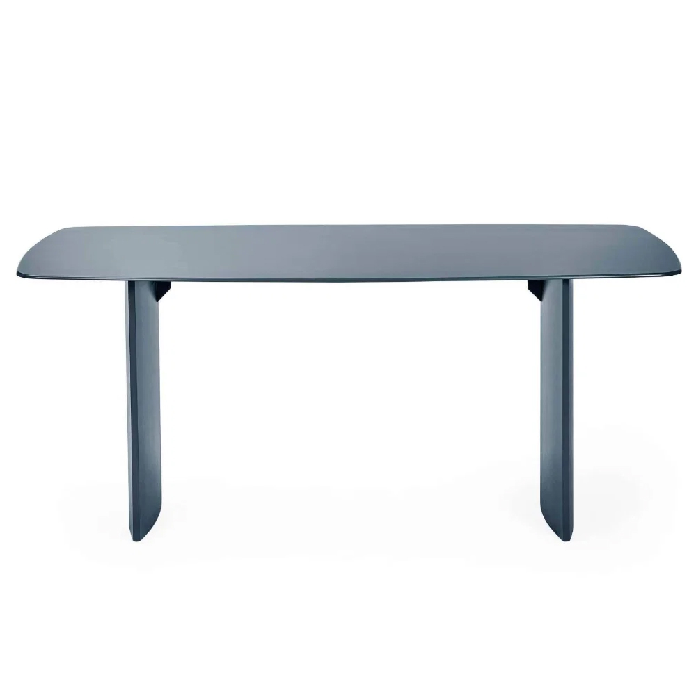 Evoris Rectangular Glass Top Dining Table in Matt Blue