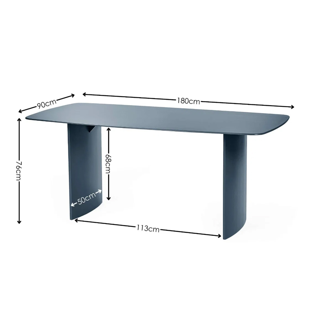 Evoris Rectangular Glass Top Dining Table in Matt Blue