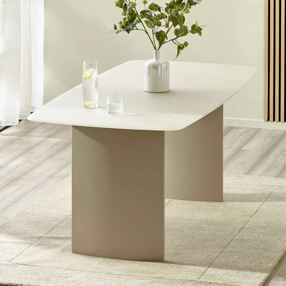 Evoris Rectangular Glass Top Dining Table in Matt Cream