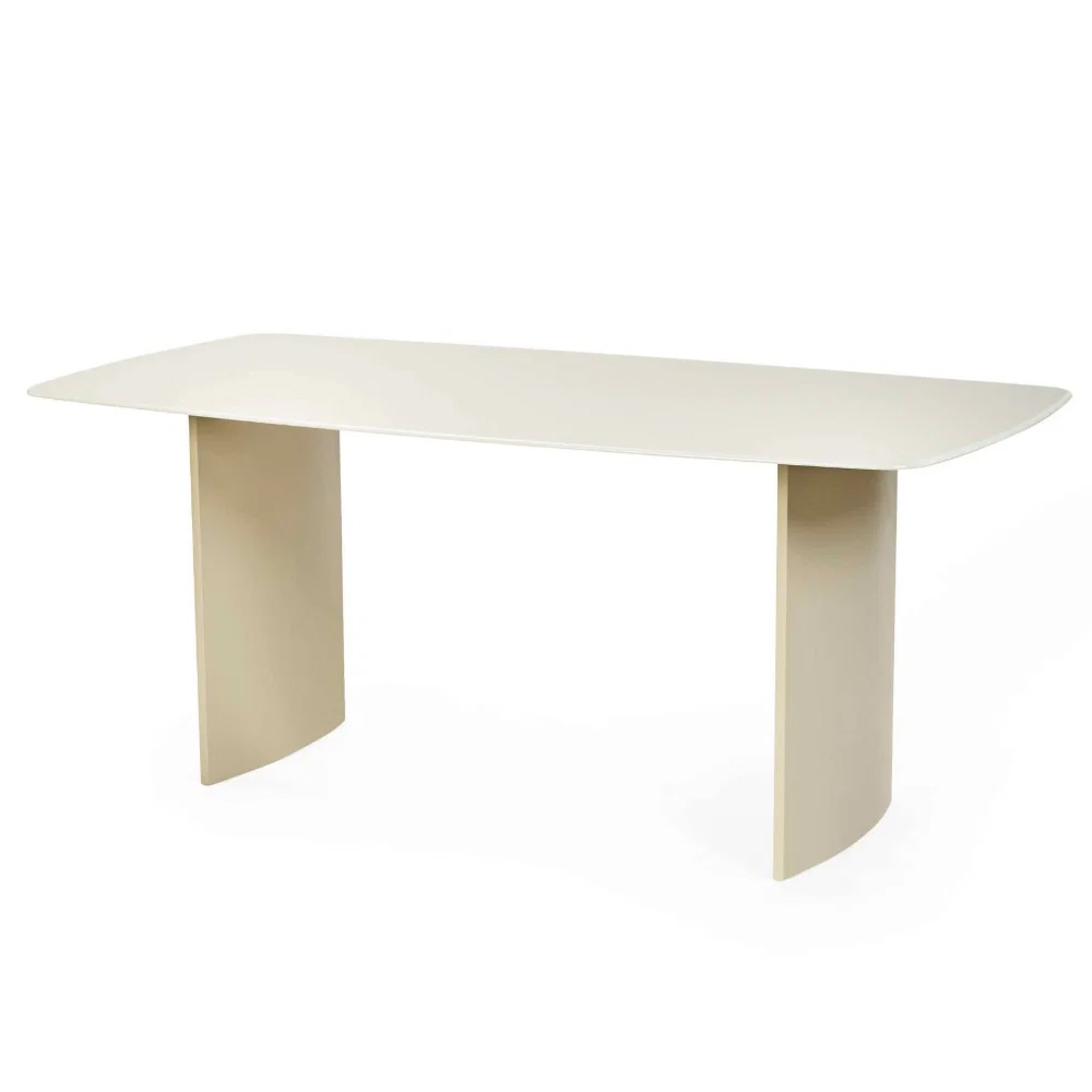 Evoris Rectangular Glass Top Dining Table in Matt Cream