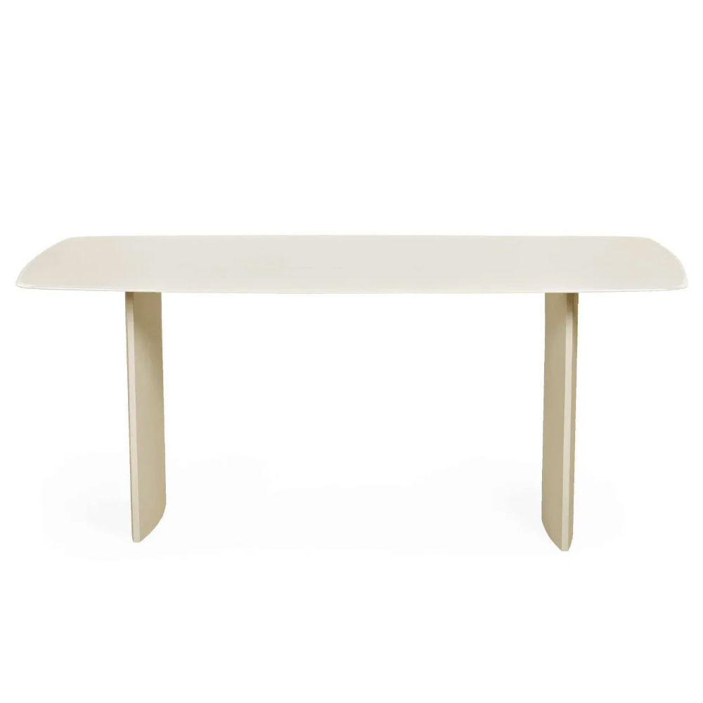 Evoris Rectangular Glass Top Dining Table in Matt Cream