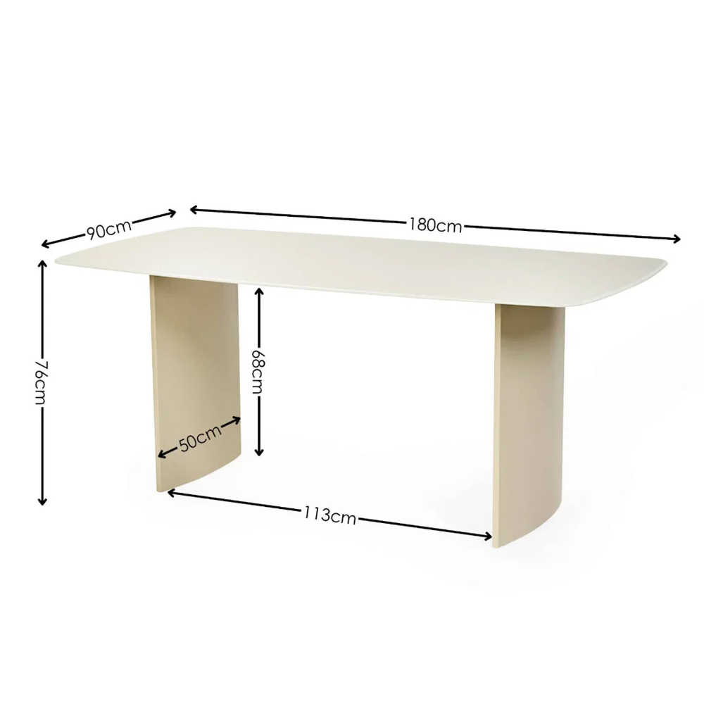 Evoris Rectangular Glass Top Dining Table in Matt Cream
