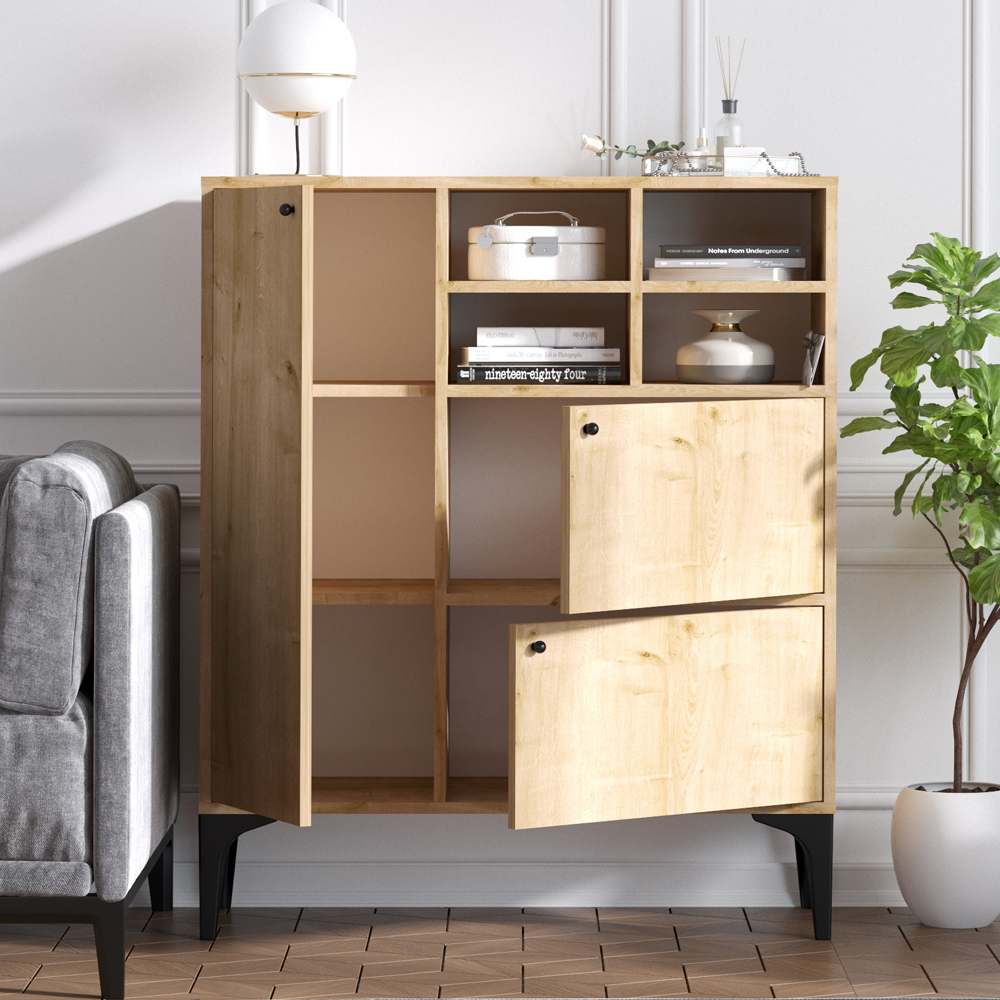 Ewalo Wooden Sideboard With 3 Doors In Sapphire Oak