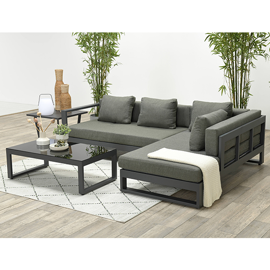 Ewloe Outdoor Fabric Left Hand Lounge Set In Mystic Grey