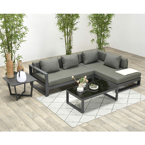 Ewloe Outdoor Fabric Left Hand Lounge Set In Mystic Grey