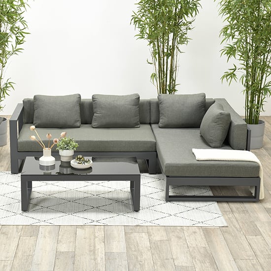 Product photograph of Ewloe Outdoor Fabric Left Hand Lounge Set In Mystic Grey from Furniture in Fashion