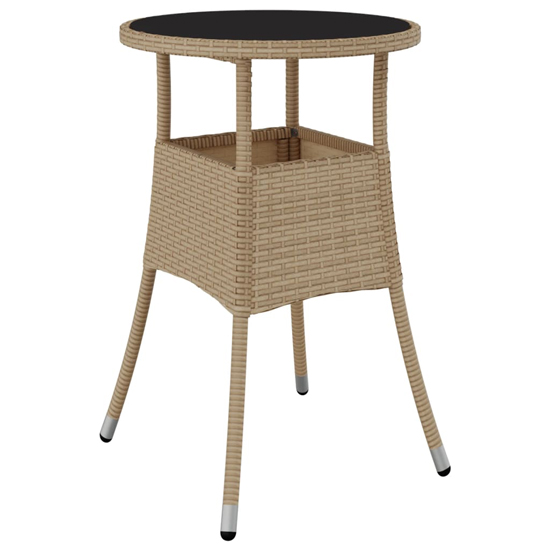 Exa Glass Top Garden Bistro Table Round In Beige Poly Rattan