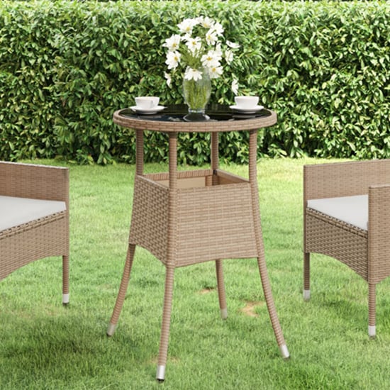 Product photograph of Exa Glass Top Garden Bistro Table Round In Beige Poly Rattan from Furniture in Fashion