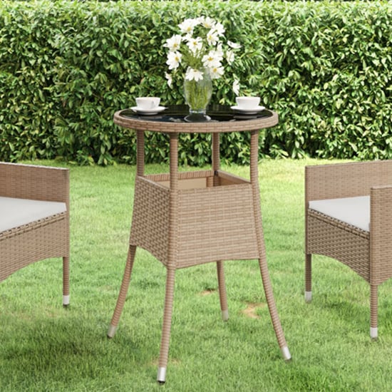 Read more about Exa glass top garden bistro table round in beige poly rattan